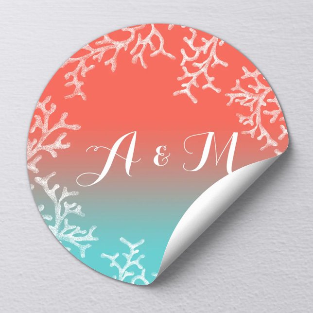 Beach Wedding Coral Reef Starfish Favor Classic Round Sticker (Creator Uploaded)