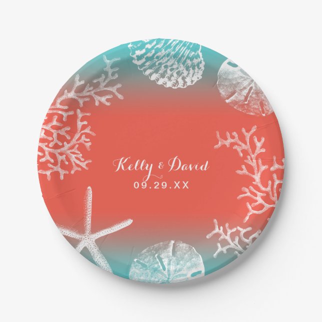 Beach Wedding Coral Reef & Starfish Paper Plates (Front)