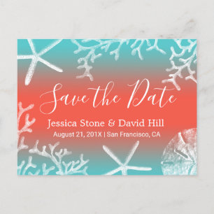 Beach Wedding Coral Reef Starfish Save the Date Announcement Postcard