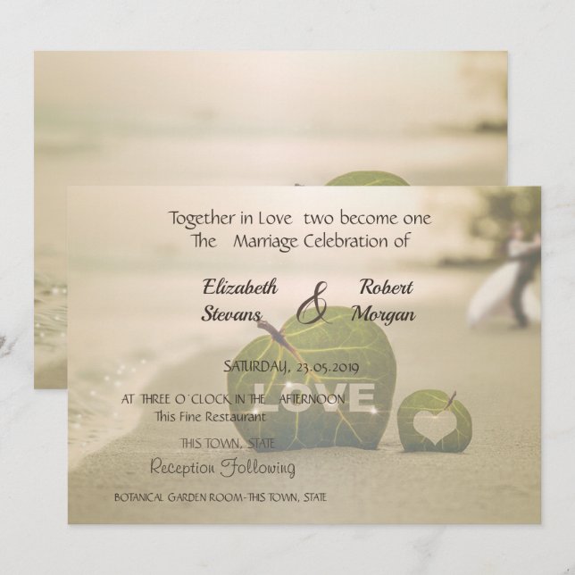 Beach  Wedding Couple, Love  Invitation (Front/Back)