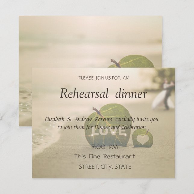 Beach Wedding Couple, Love  Rehearsal Dinner Invitation (Front/Back)