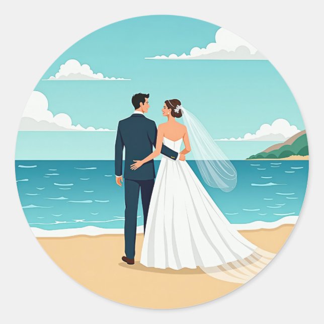 Beach Wedding Couple Sticker (Front)