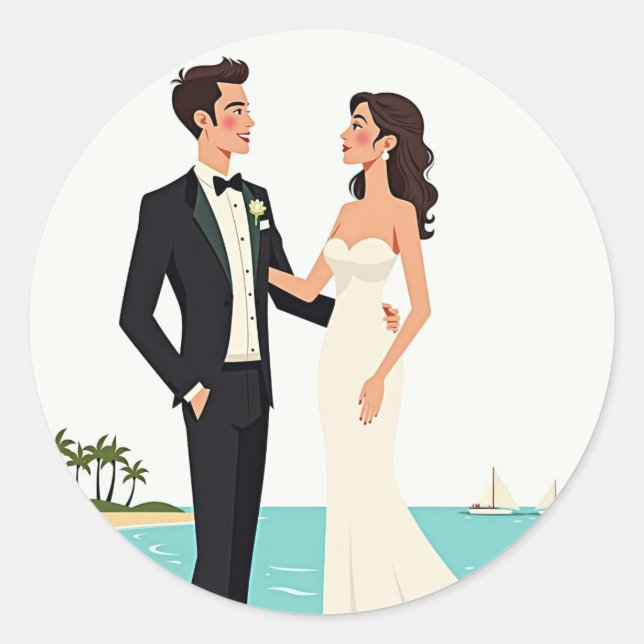 Beach Wedding Couple Sticker (Front)