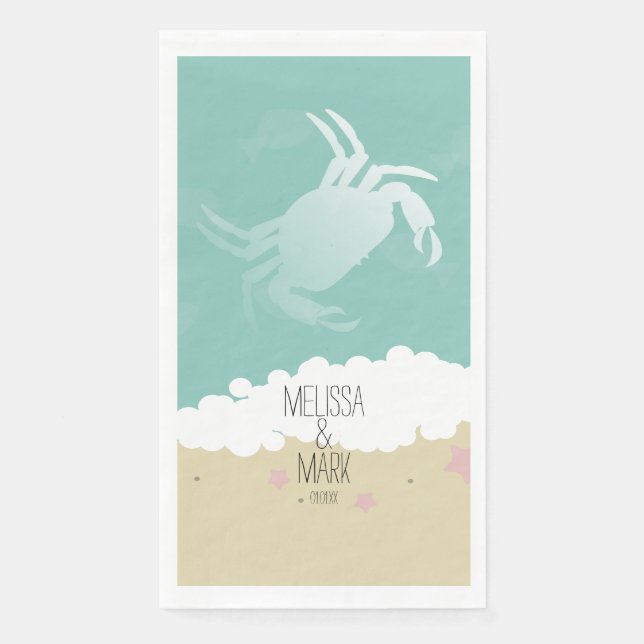 Beach Wedding Crab Sand Couples Name Paper Guest Towels (Front)