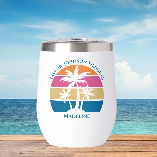 Beach Wedding Cute Custom Bridal Party Tropical Thermal Wine Tumbler (Creator Uploaded)