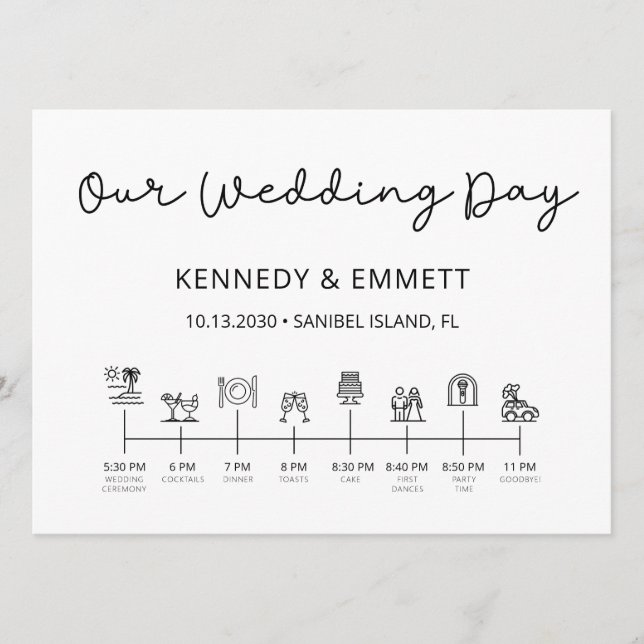 Beach Wedding Day Timeline Program (Front)