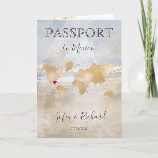 Beach Wedding Destination Passport World Map  Invitation (Front)