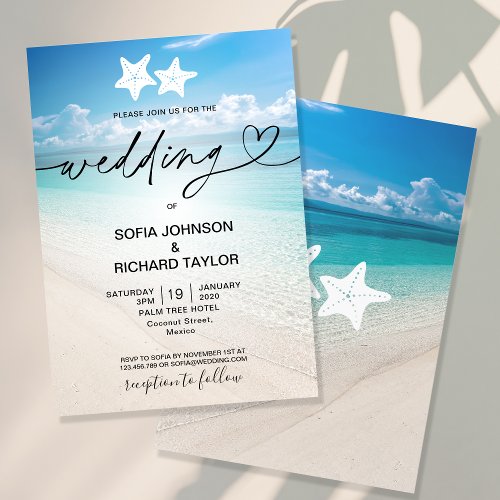 beach wedding destination tropical starfish invitation