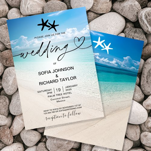 beach wedding destination tropical starfish sea invitation