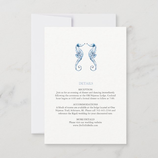 Beach Wedding Details Card Watercolor Seahorses (Front)