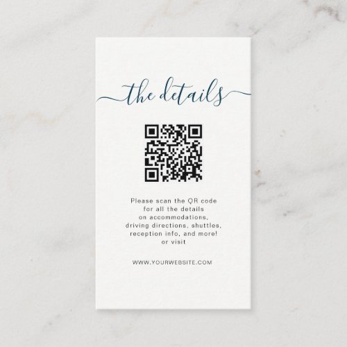 Beach wedding details card with QR code