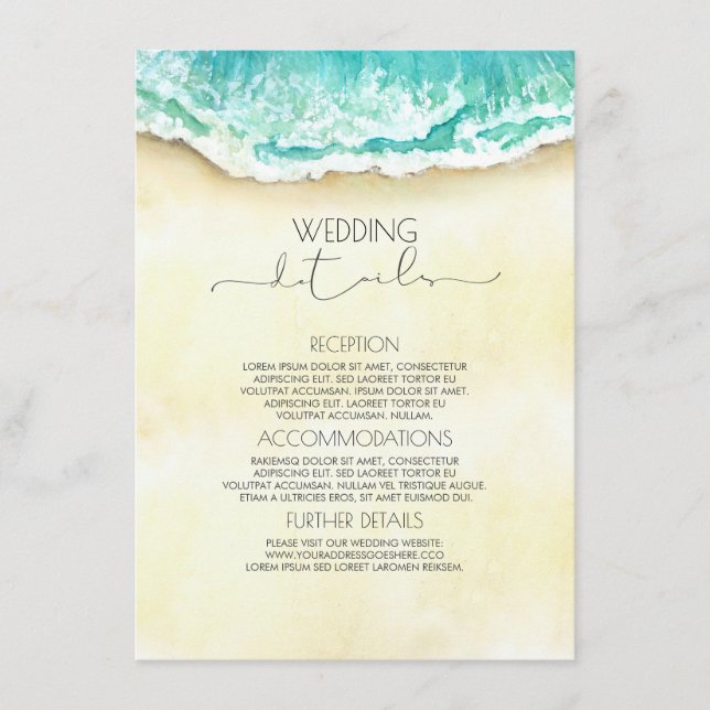 Beach Wedding Details Information Guest Enclosure Card (Front)