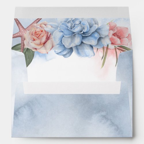 Beach Wedding  Dusty Blue and Blush Watercolors Envelope