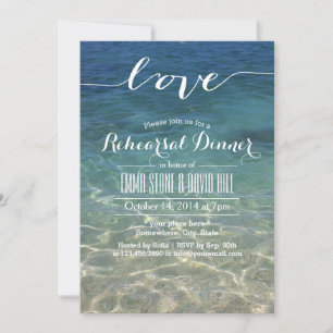 Beach Wedding Elegant Script Love Rehearsal Dinner Invitation