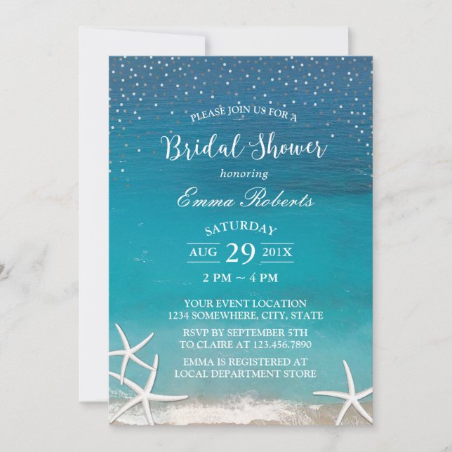 Beach Wedding Elegant Starfish Bridal Shower Invitation (Front)