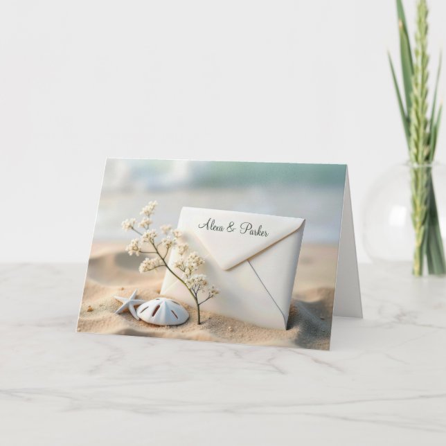 Beach Wedding Envelope In Sand Card (Front)