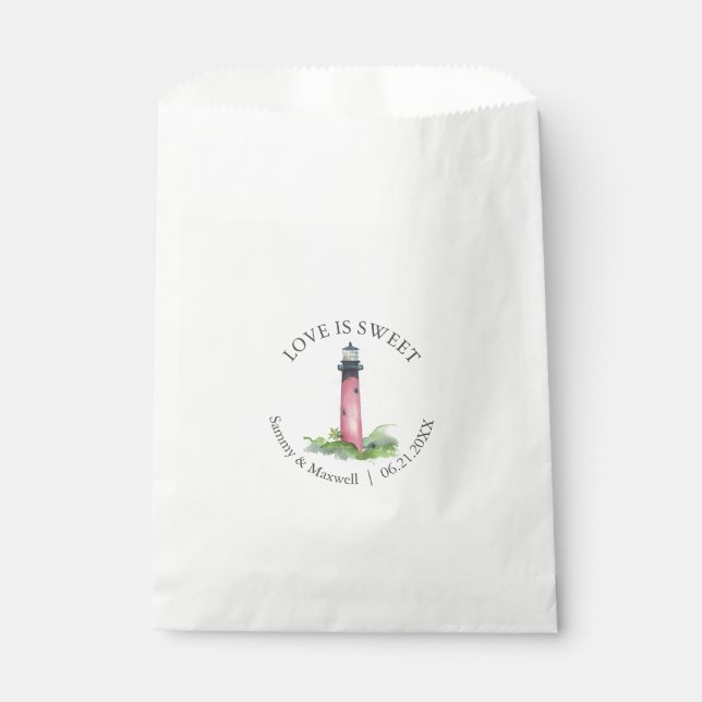 Beach Wedding Favor Bags Watercolor Lighthouse (Front)