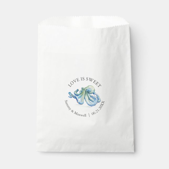 Beach Wedding Favor Bags Watercolor Octopus (Front)