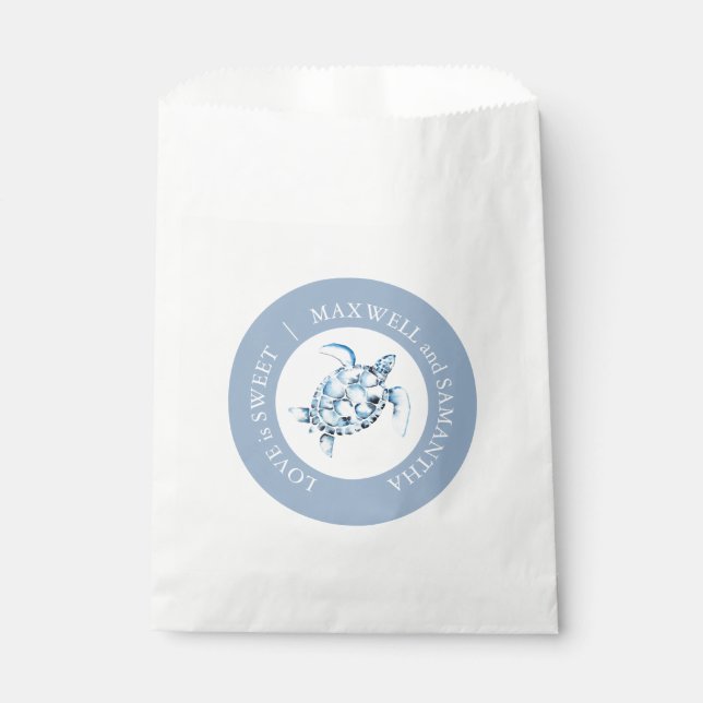 Beach Wedding Favor Bags Watercolor Sea Turtle (Front)