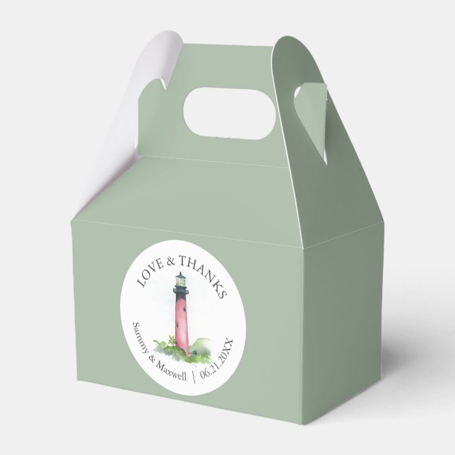 Beach Wedding Favor Boxes Watercolor Lighthouse  (Front Side)