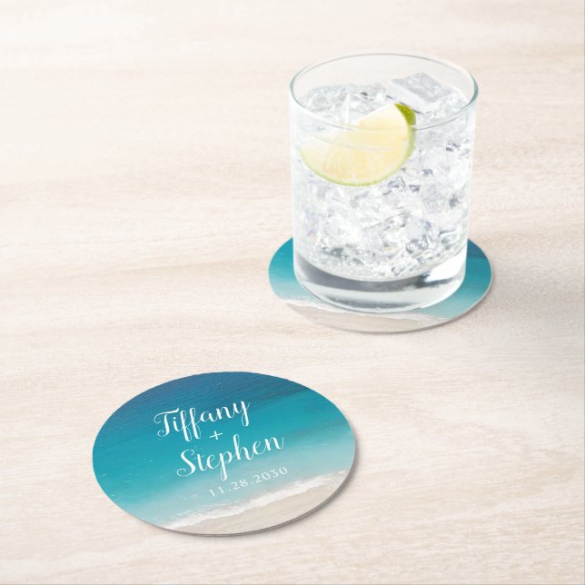 Beach Wedding Favor Keepsake Personalized Round Paper Coaster (Insitu)