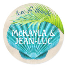 Beach Wedding Favor Love & Thanks Shell Palm Leaf