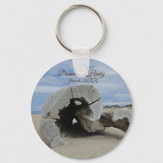 Beach Wedding Favor Pretty Driftwood Photo Ocean Keychain (Front)