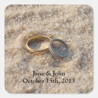 Beach Wedding Favor Stickers - Rings in Sand