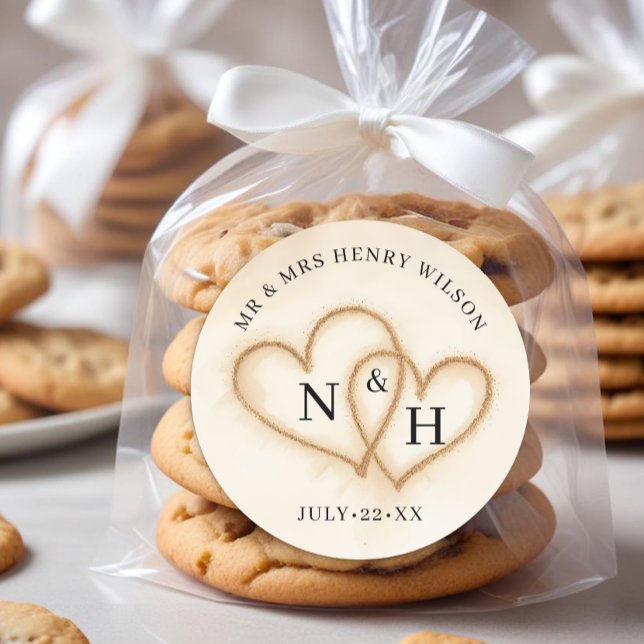 Beach Wedding Favor Stickers with Sand Hearts (Wedding Favor Sticker)