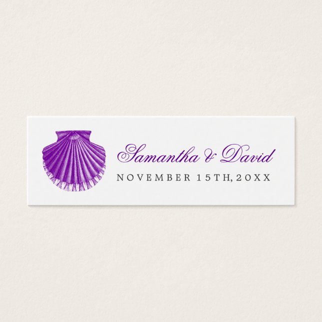 Beach Wedding Favor Tag Scallop Shell Purple (Front)