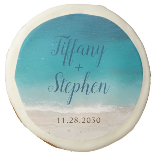 Beach Wedding Favor Teal Blue Ocean Waves Sugar Cookie