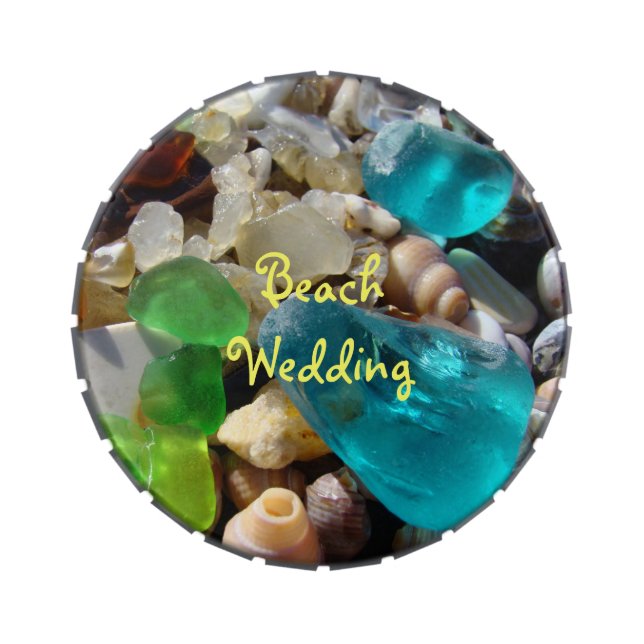 Beach Wedding favors Blue Green Sea Glass Jelly Belly Tin (Top)