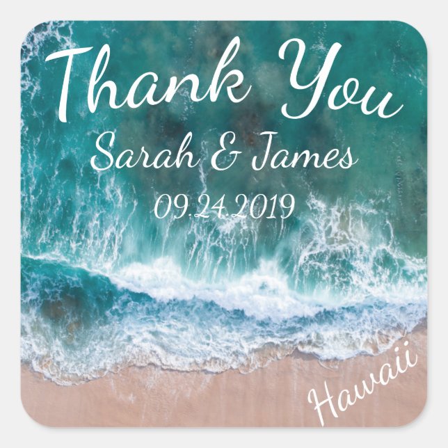 Beach Wedding Favour Thank You Sticker (Front)