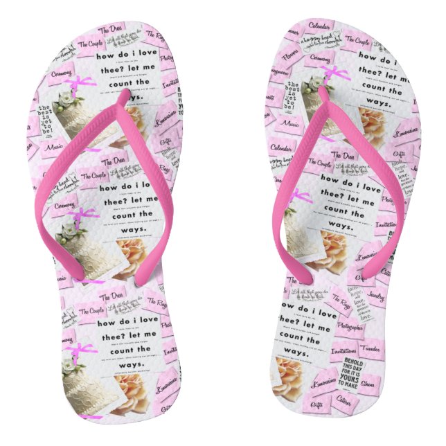 Beach Wedding Flip Flops Pink & White (Footbed)
