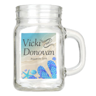 Beach Wedding Flip Flops Wedding | blue Mason Jar