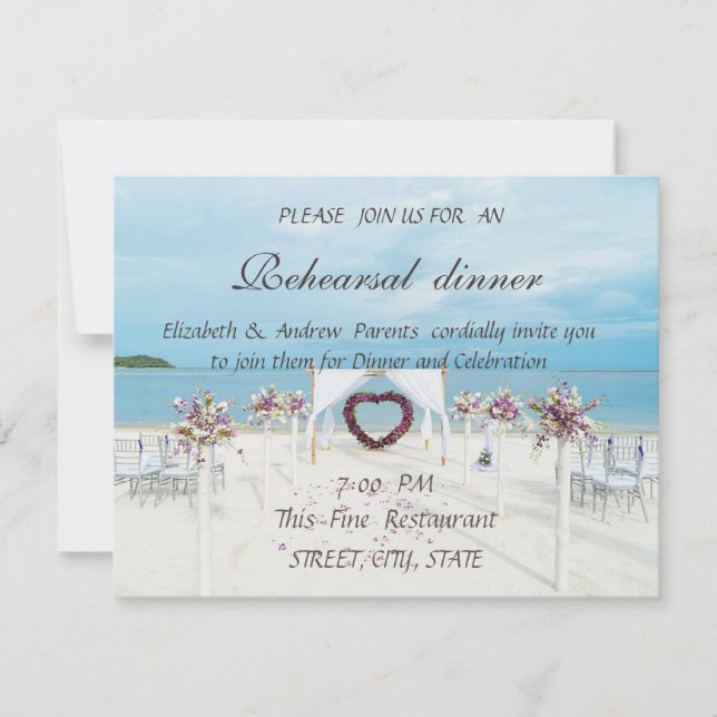 Beach Wedding, Floral Arbor, Rehearsal Dinner Invitation (Front)