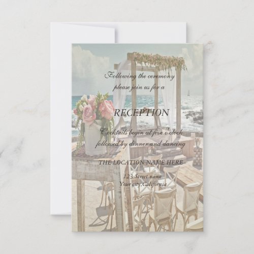 Beach Wedding Floral Retro Arch Reception Invitation