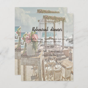 Beach Wedding Floral Retro Arch Rehearsal Dinner Invitation