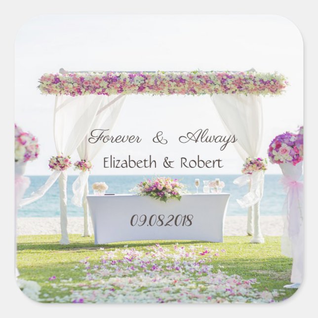 Beach Wedding Floral Square Sticker (Front)