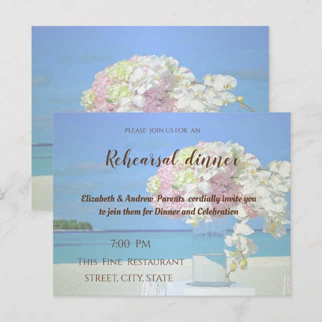 Beach Wedding Flowers  Rehearsal Dinner Invitation (Front/Back)