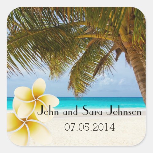 Beach Wedding for the Mr  Mrs  Personalize Square Sticker