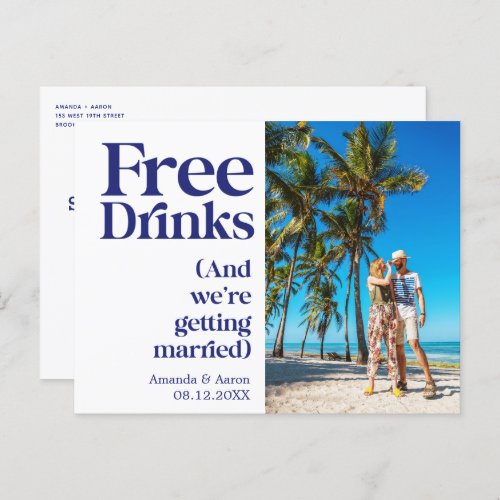 Beach Wedding Free Drinks Photo Save the Date  Announcement Postcard