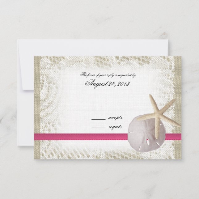 Beach Wedding Fuchsia Response Card (Front)