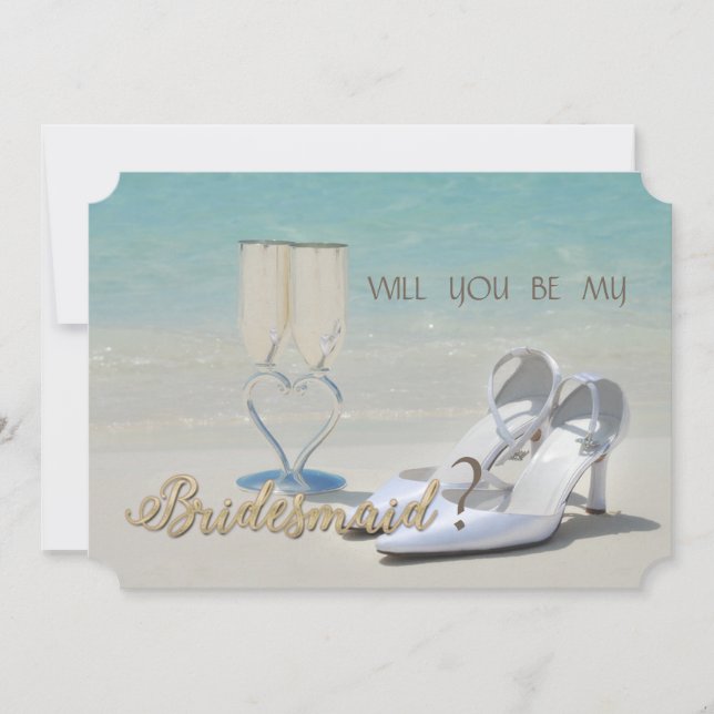 Beach Wedding,Glass,High Heels  Bridesmaid Card (Front)