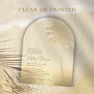 Beach Wedding Gold Sand Palm Tree Arch Boho Acrylic Invitations