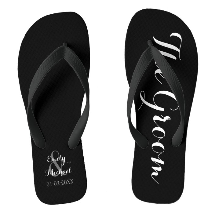 bride and groom flip flops