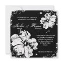 Beach Wedding Grunge Hibiscus Black & White invitation