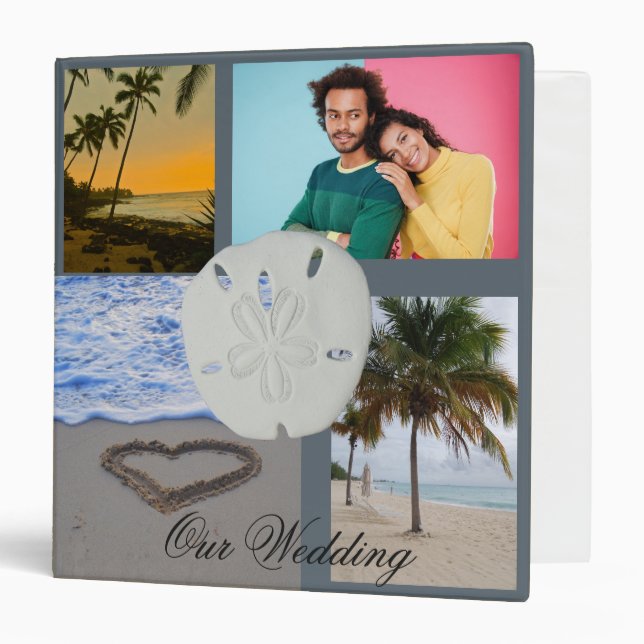 Beach Wedding Heart in Sand Palmtree Photo Album 3 Ring Binder (Front/Inside)