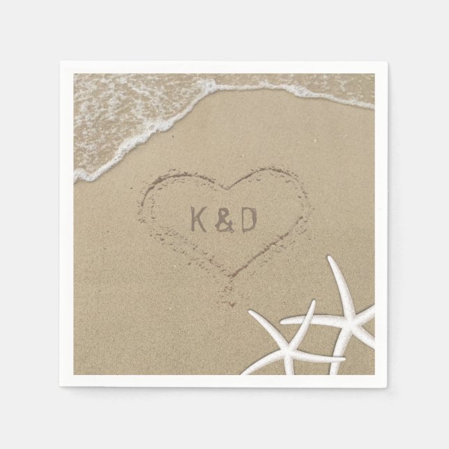 Beach Wedding Heart in the Sand Starfish Napkins (Front)