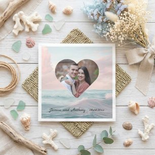 Beach Wedding Heart Photo Napkins